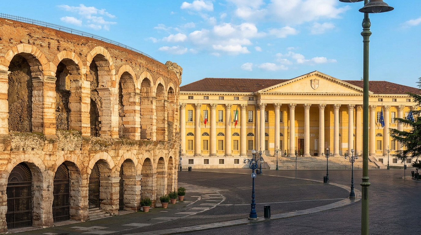 Palazzo Barbieri y la Arena de Verona en Piazza Bra