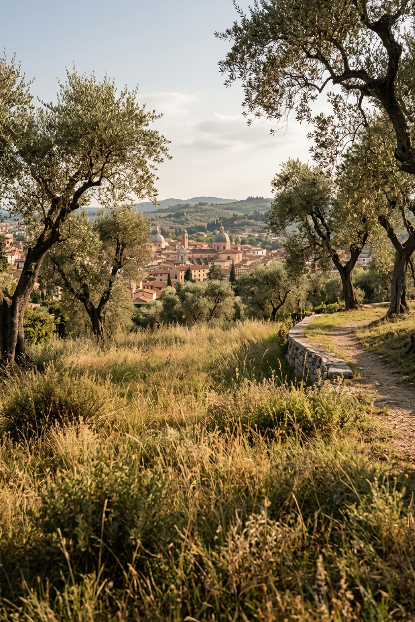 Olivos con vistas a Verona a plena luz del día